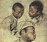 Three studies of a boy by Jean-Antoine Watteau